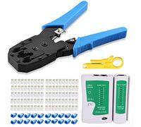Gaobige Kit de herramientas de crimpado RJ45, herramienta de crimpado Cat5 Cat5e con 100 conectores RJ45 Cat5, 20 cubiertas de conector RJ45 Cat5e, probador de cables, pelacables de red