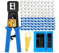 Gaobige Rj45 Herramienta de crimpado para conectores paso a paso Cat5 Cat5e Cat6, una crimpadora resistente para conectores passthrough Rj45 Rj1211 EZ con 50 conectores passthrough 8P, 50