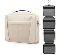 GAOCHY Bolsas de Aseo Colgante para Viajar Hombres Mujeres Bolsas Lavado Neceser Organizador Impermeable Bolsa Cosméticos Plegable Gran Capacidad con 5 Compartimentos, Perla Blanca & Crema Rosa-M