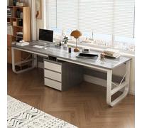GAOCUNBING Computer Desk, Wood Writing Table Modern Double Office Desk, Double Workstation Desk with Drawers, Extra Long Computer Desk for Home Office Grey, 200 cm/78,75 in