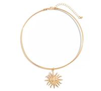 Gaodercha 1pc Large Sun Anhänger Halskette Handmade Boho Sun Halsketten Gold Plated Retro Textured Happy Face Sun Anhänger Halskette Anniversary Beach Holiday Party Geschenk für Frauen Männer, Metal