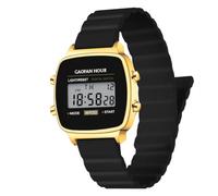 GAOFAN HOUR Reloj deportivo digital impermeable para mujer con alarma, calendario, cronómetro, cronógrafo, caja cuadrada clásica, Dorado, negro.