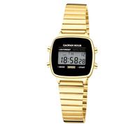 GAOFAN HOUR Reloj digital impermeable para mujer con correa de acero inoxidable, alarma, calendario, cronómetro, cronógrafo, caja cuadrada clásica con caja de herramientas (dorado, negro)
