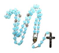 GAOFESA Collar de cuentas de rosario de 10 mm con crucifijo para collares colgantes que brillan en la oscuridad, joyería religiosa para hombres y mujeres