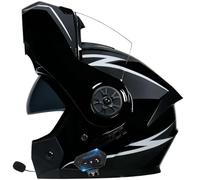 GAOFZHAO Casco Abatible con Bluetooth Integrado con Doble Visera, Casco Protector Unisex Antivaho con Doble Espejo, Casco Integral Modular for Moto, Homologado ECE, Respuesta automática(F,L(59~60cm))