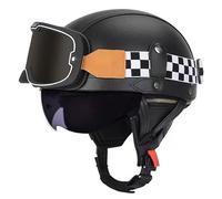 GAOFZHAO Casco Semicabezal Scooter Moto De Cuero Retro De Estilo Alemán - Ligero Y Retro De Cara Abierta, Adulto Unisex, Certificado ECE, Material ABS - Sirve para Mopeds Cruisers(87,S=54-55CM)