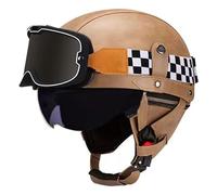 GAOFZHAO Casco Semicabezal Scooter Moto De Cuero Retro De Estilo Alemán - Ligero Y Retro De Cara Abierta, Adulto Unisex, Certificado ECE, Material ABS - Sirve para Mopeds Cruisers(91,M=56-57CM)