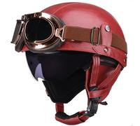 GAOFZHAO Casco Semicabezal Scooter Moto De Cuero Retro De Estilo Alemán - Ligero Y Retro De Cara Abierta, Adulto Unisex, Certificado ECE, Material ABS - Sirve para Mopeds Cruisers(57,L=58-59CM)