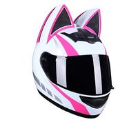 GAOFZHAO Cascos integrales de Moto con Orejas de Gato y Viseras homologados por la ECE for Adultos, Hombres, Mujeres, Motocross, ciclomotores y Scooters de Cuatro Estaciones.(A09,XL)