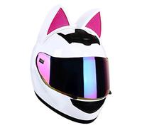 GAOFZHAO Cascos integrales de Moto con Orejas de Gato y Viseras homologados por la ECE for Adultos, Hombres, Mujeres, Motocross, ciclomotores y Scooters de Cuatro Estaciones.(A35,S)