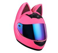 GAOFZHAO Cascos integrales de Moto con Orejas de Gato y Viseras homologados por la ECE for Adultos, Hombres, Mujeres, Motocross, ciclomotores y Scooters de Cuatro Estaciones.(A08,L)