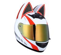 GAOFZHAO Cascos integrales de Moto con Orejas de Gato y Viseras homologados por la ECE for Adultos, Hombres, Mujeres, Motocross, ciclomotores y Scooters de Cuatro Estaciones.(A16,S)