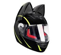 GAOFZHAO Cascos integrales de Moto con Orejas de Gato y Viseras homologados por la ECE for Adultos, Hombres, Mujeres, Motocross, ciclomotores y Scooters de Cuatro Estaciones.(A22,S)