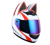 GAOFZHAO Cascos integrales de Moto con Orejas de Gato y Viseras homologados por la ECE for Adultos, Hombres, Mujeres, Motocross, ciclomotores y Scooters de Cuatro Estaciones.(A15,S)