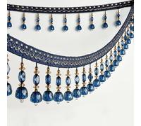 GAOGaoxin 12 Meters Crystal Beaded Lace Trim - Elegant Tassel Fringe, Durable Polyester Ribbon with Braided Beads(Navy Blue)