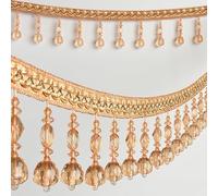 GAOGaoxin 12 Meters Crystal Beaded Lace Trim - Elegant Tassel Fringe, Durable Polyester Ribbon with Braided Beads(Gold)