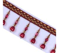 GAOGaoxin 12 Meters Crystal Beaded Lace Trim - Elegant Tassel Fringe, Durable Polyester Ribbon with Braided Beads(Red)