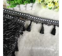 GAOGaoxin 12 Yards Beaded Tassel Fringe Trim - Durable Polyester Curtain Braid for DIY Crafts, Clothing, and Home Decoration(Black)