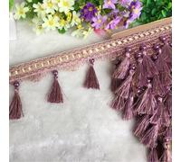 GAOGaoxin 12 Yards Beaded Tassel Fringe Trim - Durable Polyester Curtain Braid for DIY Crafts, Clothing, and Home Decoration(Light Purple)