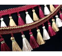 GAOGaoxin 12 Yards Polyester Tassel Fringe Trim - Elegant Decorative Braid Lace for Curtains, Tablecloths, and Home Decor(Red)