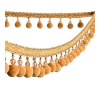 GAOGaoxin 2 Meters Pompom Fringe Trim - Durable Polyester Tassel Ribbon for DIY Upholstery, Curtains, and Sewing Projects(Rice Wine)