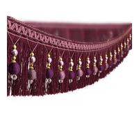 GAOGaoxin 3 Meters Beaded Tassel Fringe Trim - Elegant Polyester Curtain Pom Pom Ball Braided Trimming for DIY Home Decor(Wine Red)