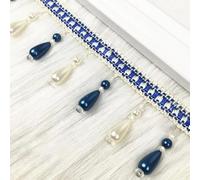 GAOGaoxin Elegant 12 Meters Tassel Fringe Trim - Braided Fabric Lace Ribbon with Hanging Beads for Home Decoration and Sewing Projects(Dark Blue)