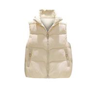 GAOJUNAN Abrigo de Invierno Chaleco De Plumón For Mujer, Chaqueta Acolchada Con Cremallera, Cuello Levantado, Abrigo Cálido Chaqueta Sin Mangas Gilet(Beige,S)