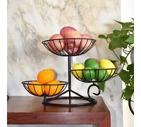 GAOJUNAN Bowl Frutero Decorativo de Cocina Tenedor de la cesta fruta 3 niveles Decorativo del soporte bandeja alimentos for cumpleaños, acción gracias, navidad Encimera de Cocina(Black)