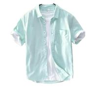 GaoLeAve Camisa de manga corta de algodón para hombre, color liso, con botones, para primavera, verano, negocios, informal, para hombre, En8, M