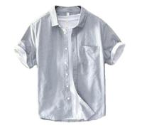 GaoLeAve Camisa de manga corta de algodón para hombre, color liso, con botones, para primavera, verano, negocios, informal, para hombre, gris, XS