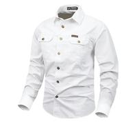 GaoLeAve Camisas cargo de manga larga de algodón para hombre para primavera, otoño, estilo informal, safari, ropa de calle y trabajo, blanco, XL