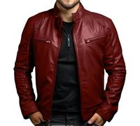GaoLeAve Primavera Verano Ropa Hombres Chaqueta de Cuero Hombre Cuello Alto Punk Abrigo de Cuero Hombres Primavera y Otoño Chaqueta de Cuero, rojo vino, M