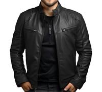 GaoLeAve Primavera Verano Ropa Hombres Chaqueta de Cuero Hombre Cuello Alto Punk Abrigo de Cuero Hombres Primavera y Otoño Chaqueta de Cuero, Negro , L