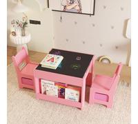 GAOMON Juego de mesa y silla para niños, mesa de actividades de madera 4 en 1 con pizarra, pizarra blanca, cajón de almacenamiento, material resistente y seguro, para dibujar, leer, manualidades