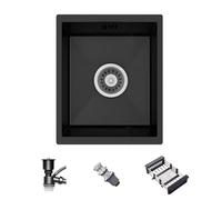 GAONUNUL Fregadero de Cocina Negro de 38 x 30 cm, Acero Inoxidable, Fregadero Compacto bajo encimera de un Solo Seno con escurridor y Rejilla de Secado, Ideal para cocinas pequeñas, Bares o lavaderos