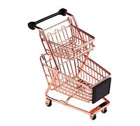 Gaoominy Modelo Carrito de Compras de Doble Capa Carro de Supermercado de Hierro Forjado Cesta de Almacenamiento Oro Rosa de Metal Oro Rosa