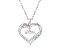 Gaosh Collar con Nombre Personalizado para Mamá Mujer Colgante de Corazón con Grabado Piedra Natal para Mujer Regalos el Día de la Madre Navidad (3 Nombre)