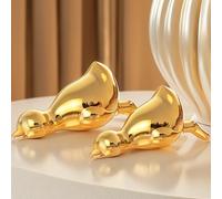 GAOSHENG 2 mini estatuas de pato dorado, figuras modernas de pato de cerámica para decoración del hogar, decoración de acento dorado, divertidas esculturas y estatuas de animales, Knick Knacks para