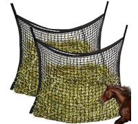 GAOUTO 2 bolsas de heno para caballos, 80 x 90 cm, bolsa de heno grande, malla para heno, red de heno para caballos con 4 mosquetones, red de alimentación para heno de 8 kg, red para heno de granja
