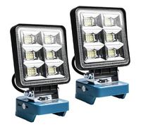 GAOUTO 2 lámparas con batería para Makita de 18 V, 48 W, 5200 lm, luz de trabajo LED, 2 modos, foco portátil con tipo C y carga USB, para camping, construcción, reparación de coches, 6000 K (no