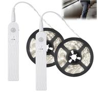 GAOUTO 2 tiras LED con detector de movimiento, tira LED de 2 m, funciona con pilas, 6500 K, barra de luz para armario, para dormitorio, recargable por USB, luz LED (luz blanca)