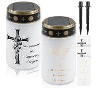 GAOUTO 2 unidades de luz solar LED para tumbas con estaca, vela solar impermeable con 4 pegatinas, vela de cementerio al aire libre, funciona con energía solar con sensor de luz, velas para exteriores