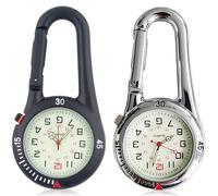 GAOUTO 2 unidades de reloj de bolsillo con mosquetón de fijación, relojes de mosquetón impermeables, reloj de enfermera, reloj de cuarzo analógico luminoso, reloj de mosquetón para ciclistas