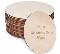 GAOUTO 20 Discos de Madera Redondos, 3 mm de Grosor, 20 cm de Diámetro, Madera Natural, Sin Tratar, Placa de Madera Contrachapada Redonda para Decoración, Manualidades