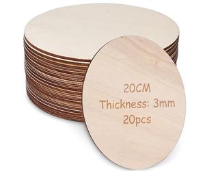 GAOUTO 20 Discos de Madera Redondos, 3 mm de Grosor, 20 cm de Diámetro, Madera Natural, Sin Tratar, Placa de Madera Contrachapada Redonda para Decoración, Manualidades