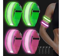 GAOUTO 4 pulseras LED recargables, reflectivas LED con USB, banda reflectante de nailon, bandas luminosas para niños, luces intermitentes, luz de seguridad nocturna, para correr, correr, deportes