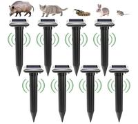 GAOUTO 8 Unidades Repelente Solar para Topos, Repelente de Topos Solar Negro, IP65 Impermeable Repelente de Roedores, Repelente Ultrasónico para Jardín y Control de Plagas