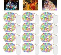 GAOUTO Cadena de luces LED con temporizador, 2 M 20 LED funciona con micro pilas, cobre iluminación navideña para habitaciones, interiores, Navidad, exteriores, fiestas, bodas (12, Multicolor)
