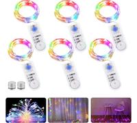 GAOUTO Cadena de luces LED con temporizador, 2 M 20 LED funciona con micro pilas, cobre iluminación navideña para habitaciones, interiores, Navidad, exteriores, fiestas, bodas (6, Multicolor)